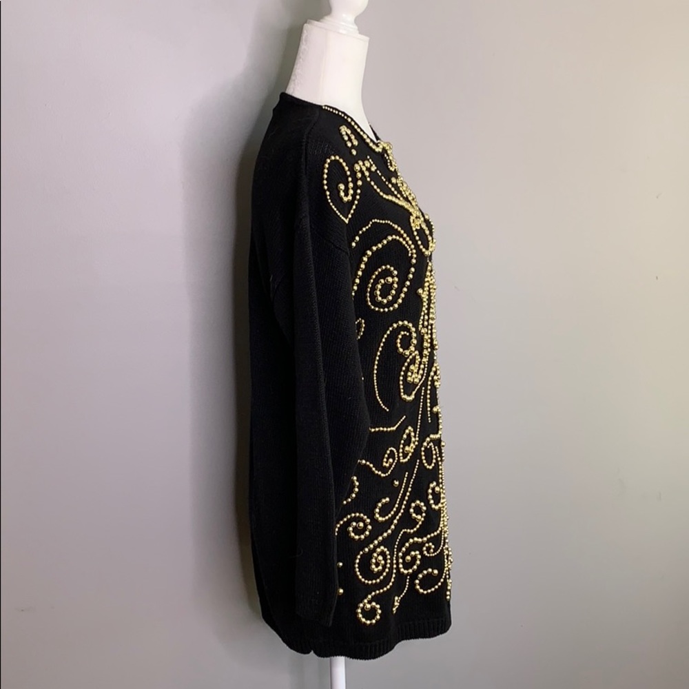 Vintage Black Gold Beaded Embellished Sweater - Picture 5 of 7